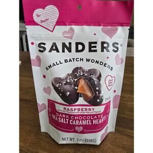 Sanders Raspberry Dark Chocolate Sea Salt Caramels Hearts 7oz
